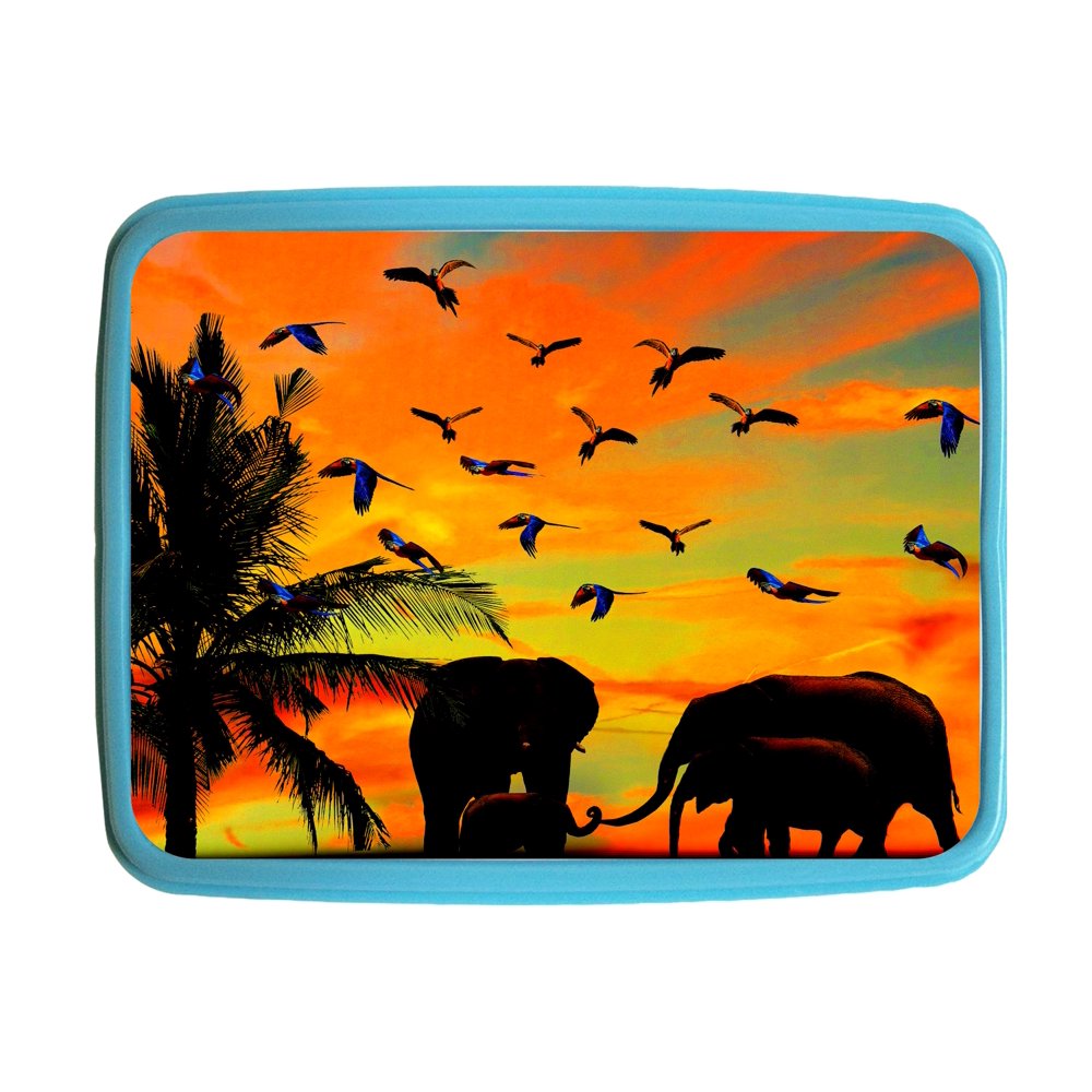 Lunch Box Elephant Palm Tree Sunset Kids Bento Lunch Box with 3