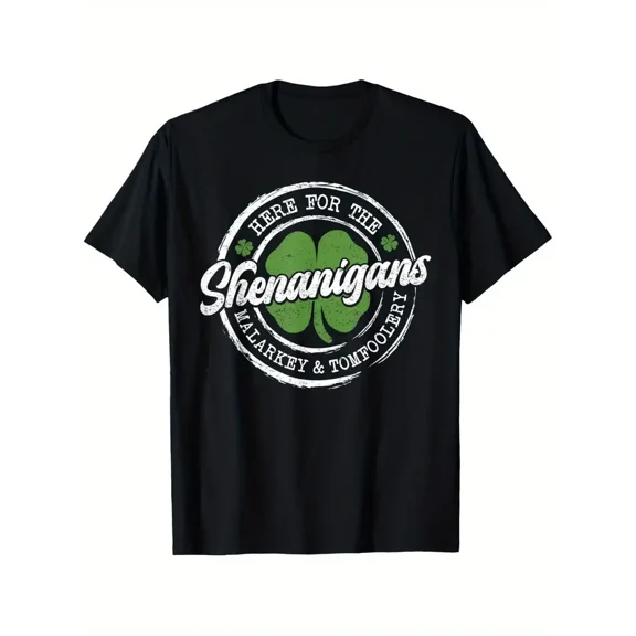 Here for The Shenanigans St Patricks Day Men Women T-Shirt, Suitable for All Men And Women Outdoor Short-Sleeved T-Shirts in All Seasons, Ready to Wear 100% Cotton, S-XXXL