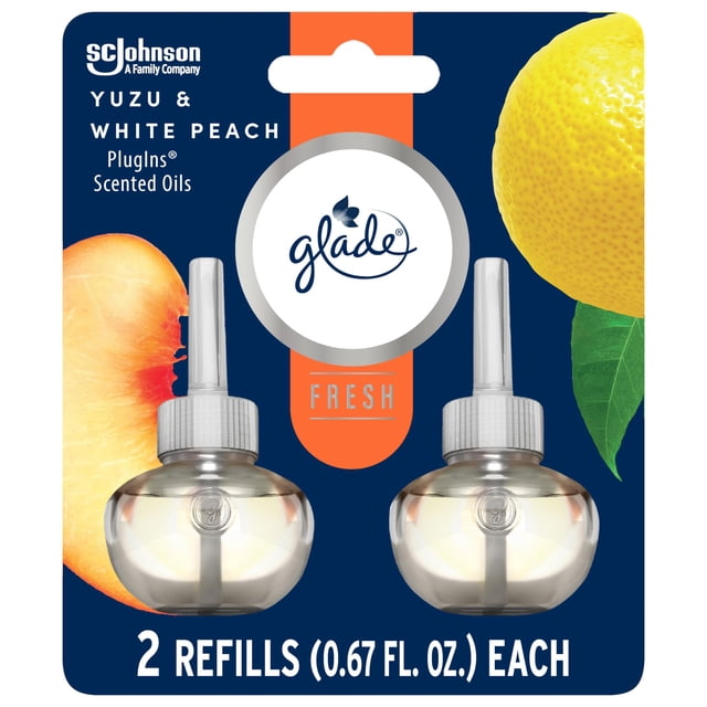 Glade PlugIns Recambios Ambientador Perfumado y Aceites Esenciales para el Hogar y el Baño Yuzu & White Peach Fresh Collection 1.34 Fl Oz 2 unidades