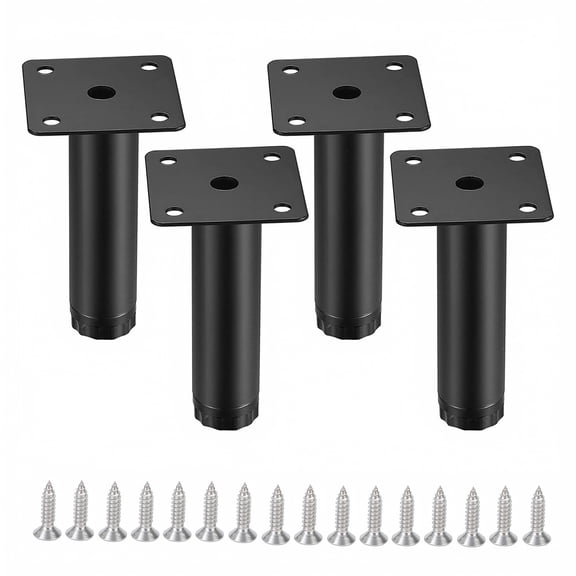 4 Pcs Metal Adjustable Furniture Legs 3.93 inch, Adjustable Cabinet Legs for Sofa/Bed/Chair/Couch/Dresser/Table, Bed Replacement Support Legs for Bed Frame/Bed Center Slat, Black