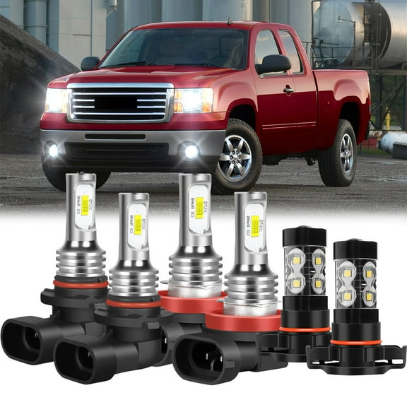 6x Combo 9005 H11 LED Headlight Bulbs   Fog Light 5202 for GMC Sierra 1500 2007-2013 White,3570