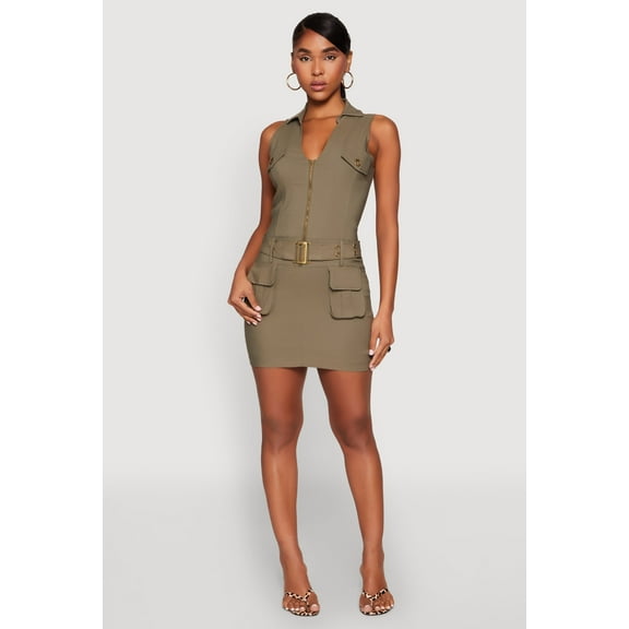 Womens Hyper Stretch Cargo Pocket Mini Dress