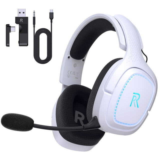 FFN Audífonos Gamer Inalámbricos de 2.4GHz para PS5/PS4, PC, Switch, Audífonos Gamer Bluetooth 5.2 con Micrófono con Cancelación de Ruido, Batería de 45H, Modo con Cable de 3.5mm para Xbox Series - B