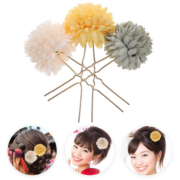 FRCOLOR 3 Pairs Flower Hair Pin U Shape Hair Clip Hair Bun Pin Flower Hair Accessories