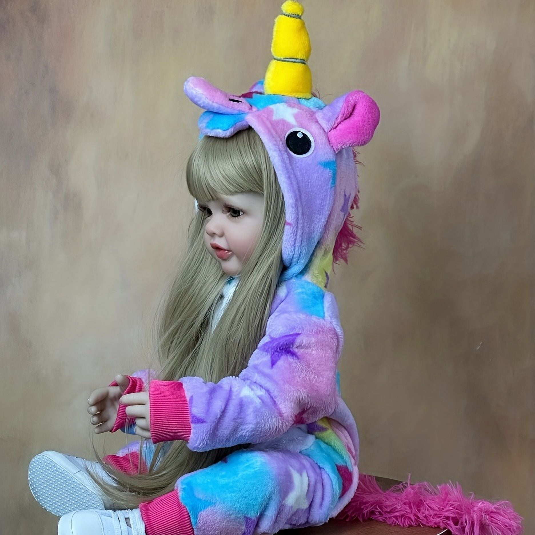 BZDOLL Lifelike 55 CM Full Soft Vinyl Body Reborn Baby Doll With Blonde Long Hair 22 Inch Alive Newborn Princess Toddler Bebe Lovely Dress Up Toy Birthday Gift For Girl