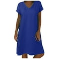 thumbnail image 2 of Tshirt Dress Women Summer Short Sleeve V Neck Loose Fit Cotton A Line Casual Midi Dresses T Shirt Dresses for Women, 2 of 7