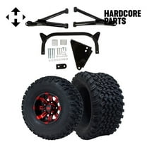 Hardcore Parts 6" A-Arm Lift Kit for Yamaha G8-G14/G16/G19/G20 Golf Cart with 10" Red/Black 'TEMPEST' Wheels and 22"x11"-10" DOT rated All-Terrain tires