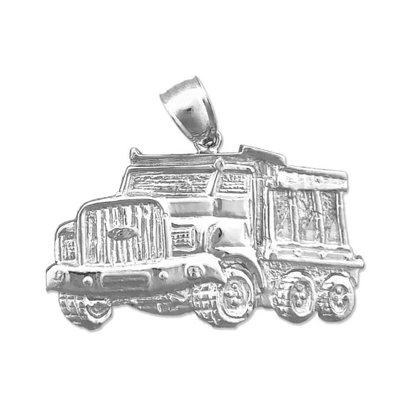 Rhodium Plated 925 Sterling Silver 33MM Dump Truck Pendant