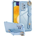 thumbnail image 6 of Samsung Galaxy A53 5G Case with Kickstand,Luxury Cute Plating Edge Love Hearts Pattern Wrist Strap Finger Holder for Girls Women,Soft Shockproof Cover for Galaxy A53 6.5",Blue, 6 of 6