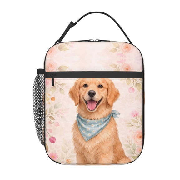 Golden Retriever Floral Dog Lunch Bag Portable Thermal Lunch Box for Men and Women