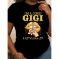 thumbnail image 1 of 1pc Women'S Casual Round Neck T-Shirt with "i'm a Good Gigi" Golden Lips Print, Cotton, Short Sleeve, Regular Fit, Social Role Graphic Tee for all Seasons, 1 of 5