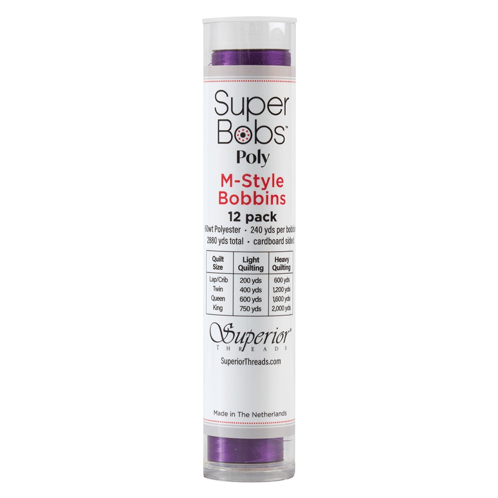 SuperBobs Polyester M-Style Bobbin 12 Pack Dark Purple