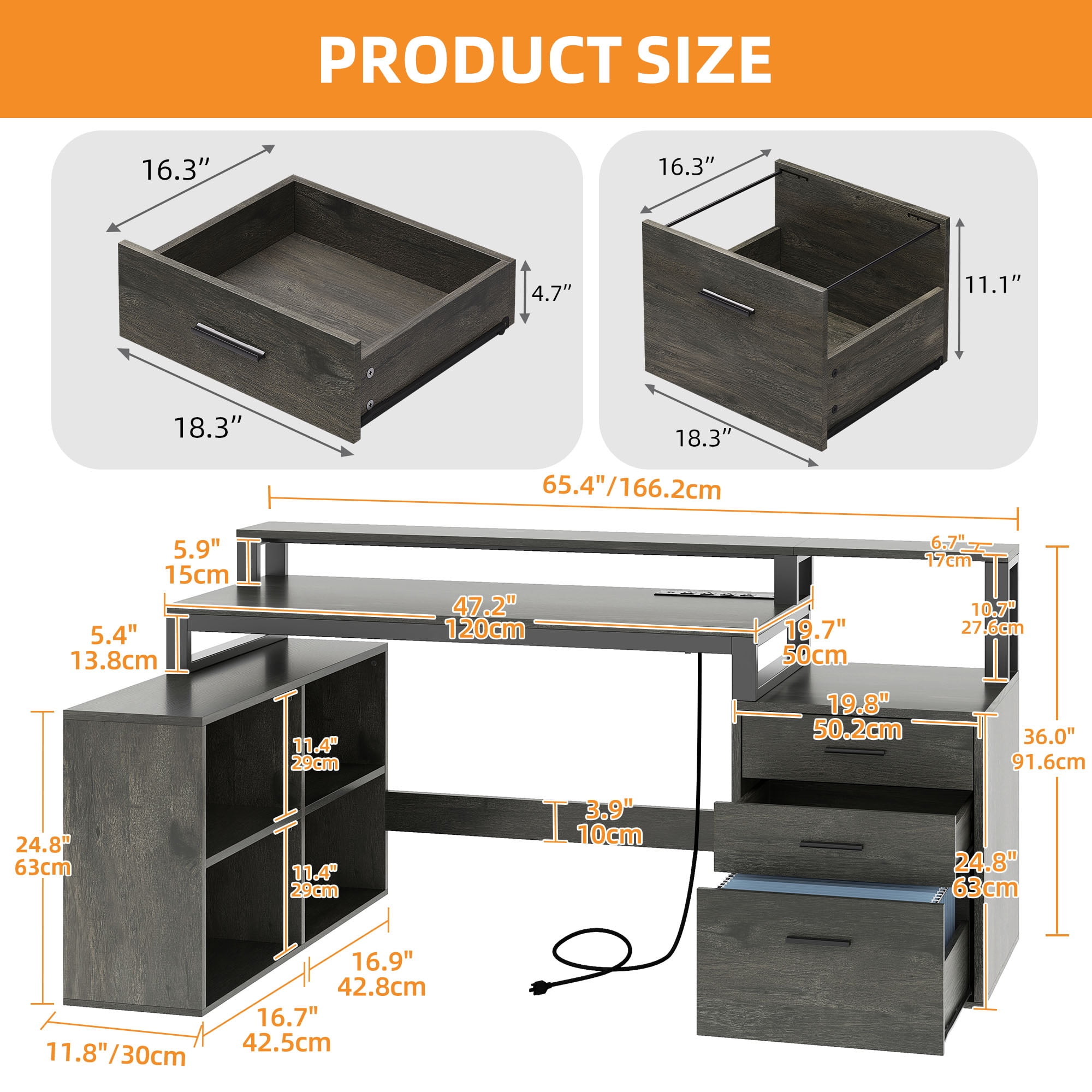 Craftian L-Shaped Desk with USB Ports & LED Light, Modern Computer Desk with Monitor Stand & 3 Drawers, Office Desk Executive desk with Open Storage Shelves, Corner Desk for Home Office, White