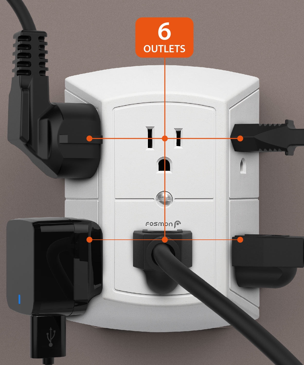 Fosmon 2 Pack ETL Listed 6 Outlet Extender, Multi Plug Wall Outlet, 15A Indoor Extender Splitter
