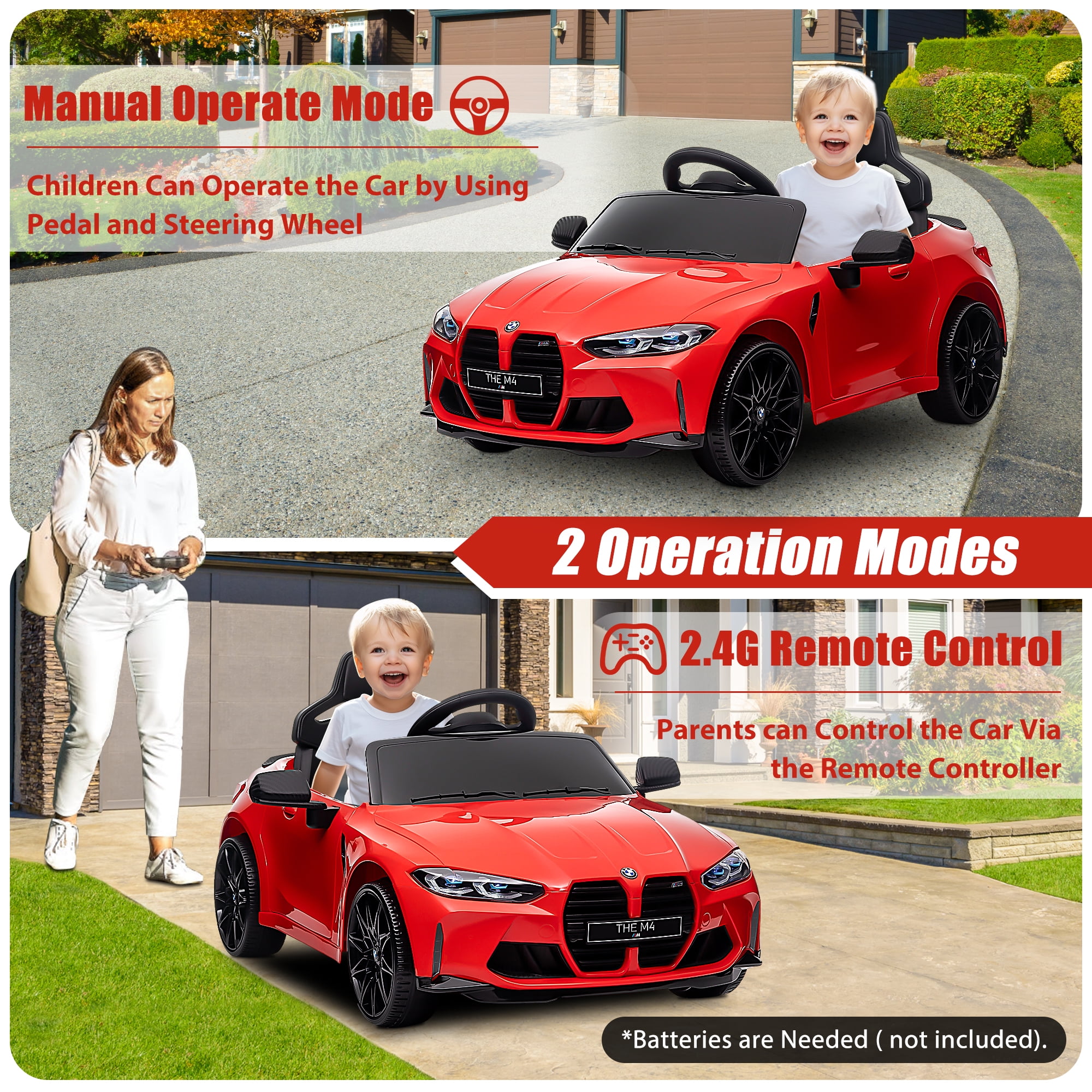 12V Ride on Cars with Remote Control, Licensed BMW M4 Battery Powered Ride on Toys for Kids Boys Girls Gifts, Kids Electric Cars Vehicle with Music, Bluetooth, Story, USB/MP3 Port, LED Light, Red