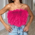 thumbnail image 2 of RYRJJ Women's Crop Tops Faux Fur Feather Strapless Tube Top Bandeau Sleeveless Camisole Tank Tops for Party Clubwear(Hot Pink,L), 2 of 7
