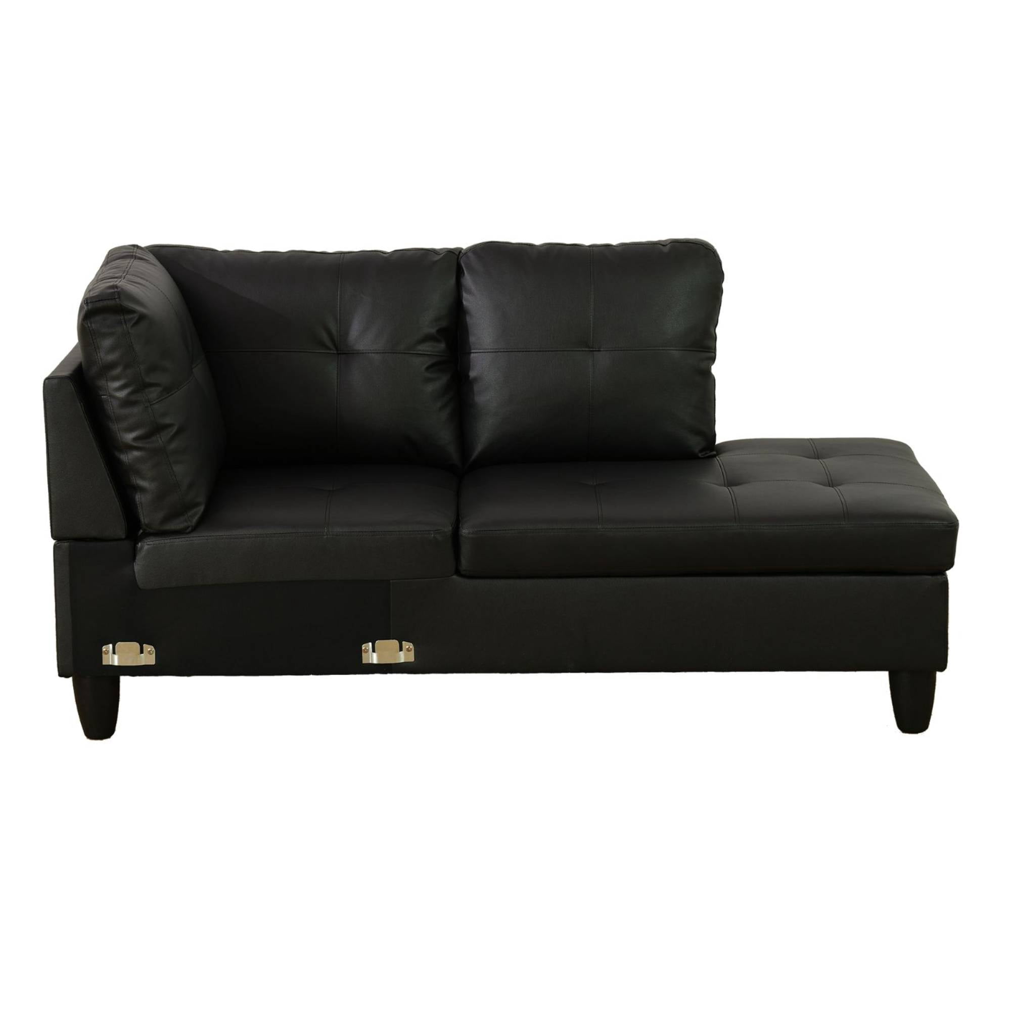 L Shape Sectional Sofa Couches Set, Modern Leather Corner Sofa Couch with Pillows for Living Room, Black