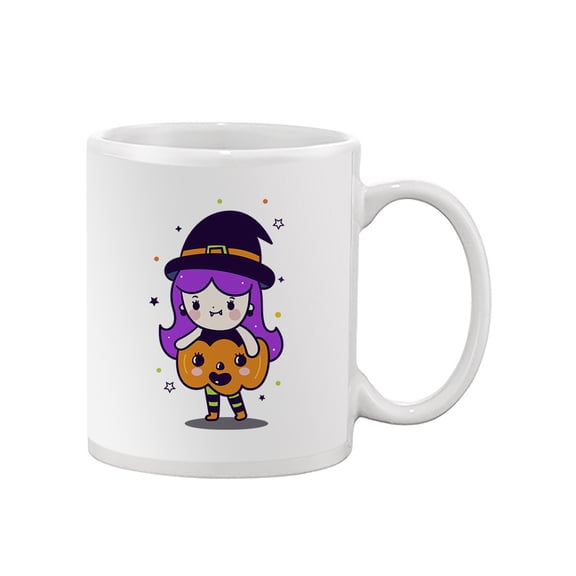Cute Witch Girl Pumpkin Costume Mug - Image by Shutterstock,