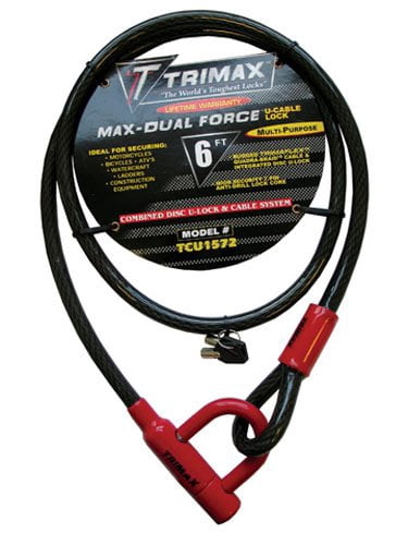 Trimax Max-Dual Force Integrated U-Lock & Cable 6' L X15Mm TCU1572, Card Packaging