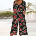 thumbnail image 2 of Edvintorg Jumpsuits for Women Casual Vintage Floral Printed Short Sleeve V Neck Back Zipper Wide Leg Jumpsuit with Pocket Summer Beach Vacation Clothes for Women, 2 of 5