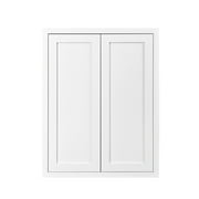 27" Wide 39" Tall Wall Cabinet Snow White Inset Shaker - Double Door - Unassembled Contractor Quality