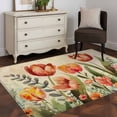 thumbnail image 4 of Rectangle Area Rug 4x6ft, Vintage Garden Tulip Watercolor Floral Non-Shedding Washable Area Rug, Spring Flower Leaves on Flax Non Slip Low-Profile Rugs for Living Room, Bedroom Dining Room, 4 of 9