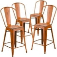 thumbnail image 2 of Flash Furniture Commercial Grade 4 Pack 24" High Distressed Orange Metal Indoor-Outdoor Counter Height Stool with Back, 2 of 14
