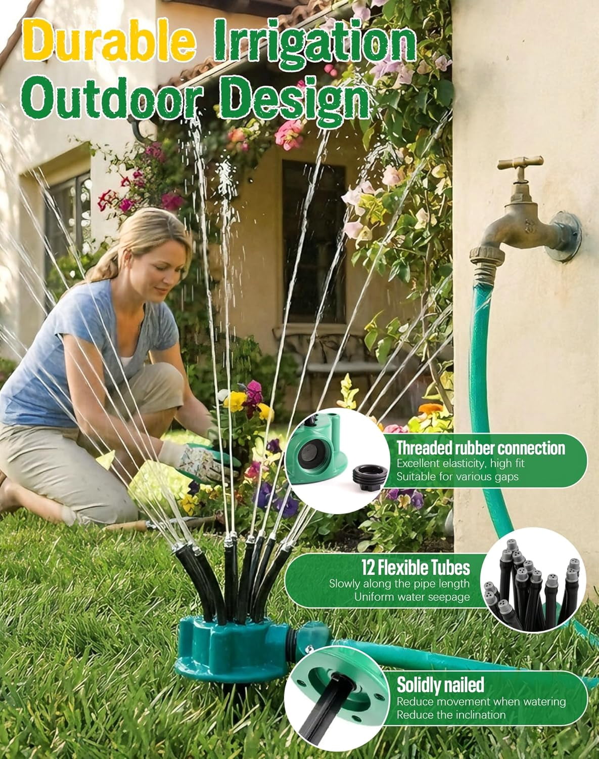 360° Coverage Precision Garden Irrigation Sprinkler, Sprinklers for Yard, Lawn Sprinkler Large Area Coverage, Multi-Adjustable Flex Design Above Ground Irrigation Garden Sprinkler System