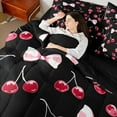 thumbnail image 4 of Manfei Bow Knot Ribbon 7-Piece Bedding Comforter Set,Cartoon Cherry King Bedding Sets,Pink Red Black Bed Sheets For Girls Teens,Super Cozy Room Decor Reversible, 4 of 8