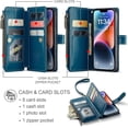 thumbnail image 3 of for iPhone 14 Wallet Case with RFID Blocking, Phone Case for iPhone 14 with Card Holder for Women Men, Durable Kickstand Zipper Shockproof Case for iPhone 14, Blue, 3 of 13