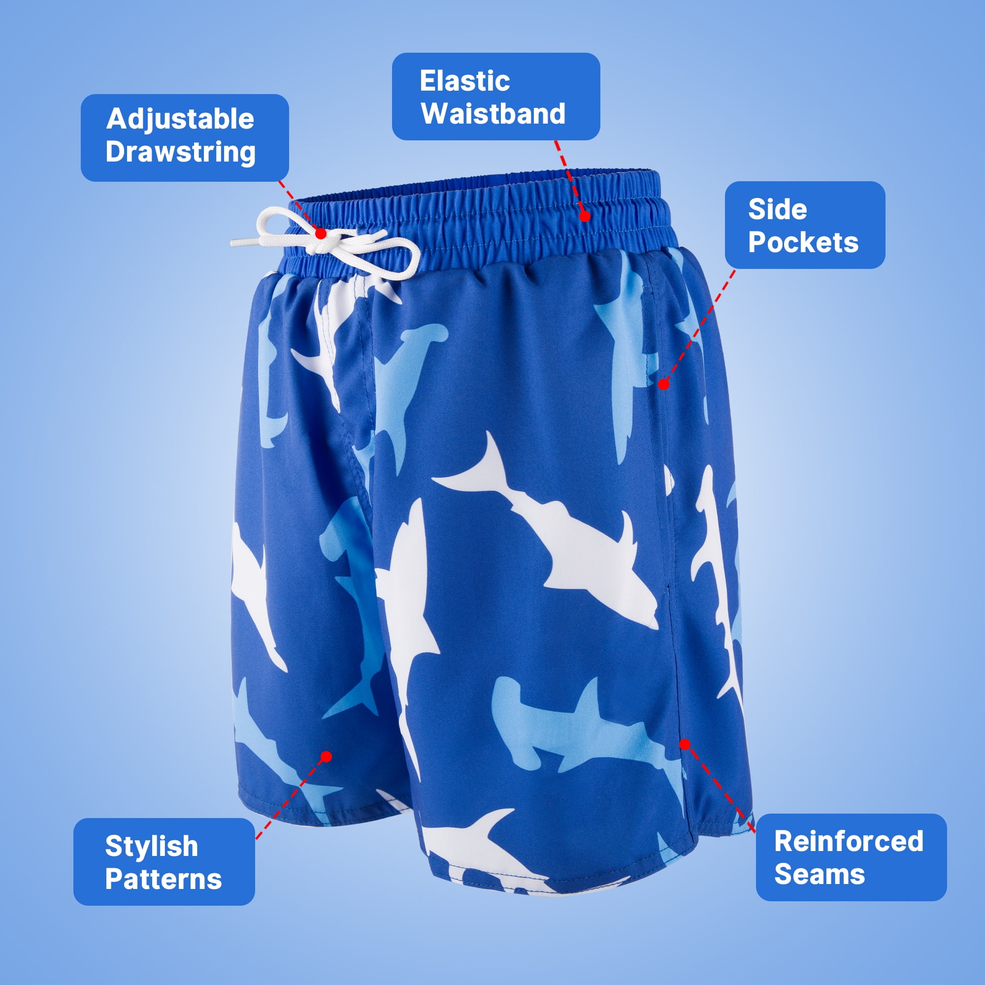 BIG ELEPHANT 2-Pack Boys Swim Trunks with Compression Liner, Quick Dry Swimming Shorts(6-13Y)
