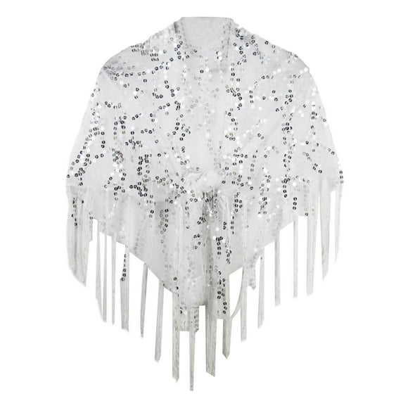 Chal de mujer con flecos de lentejuelas Yuyangstore nupcial Plata blanca