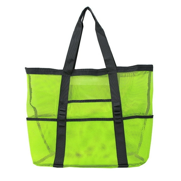 Large Mesh Beach Tote Bag with Multi-Pockets Foldable for Cruise Travel Pool and Outdoor Family Trips(Slim Green,One Size)