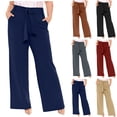 thumbnail image 2 of qolati Women's Wide Leg Dress Pants Casual Trendy High Waisted Knot Belted Palazzo Pants Elegant Work Office Business Trousers with Pockets, 2 of 7