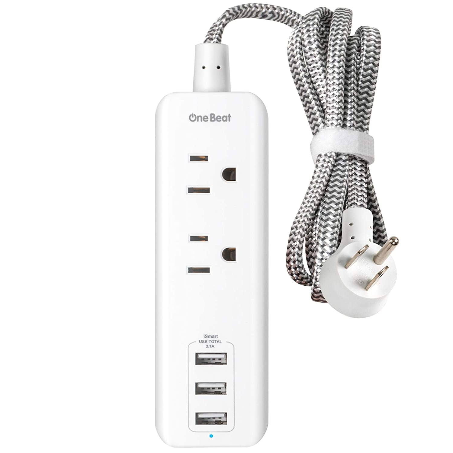 White Desktop Charging Station for Office & Home Power Strip with 3 USB Ports 3 AC Outlets 5 ft Long Cord Multi Flat Plug Extender 