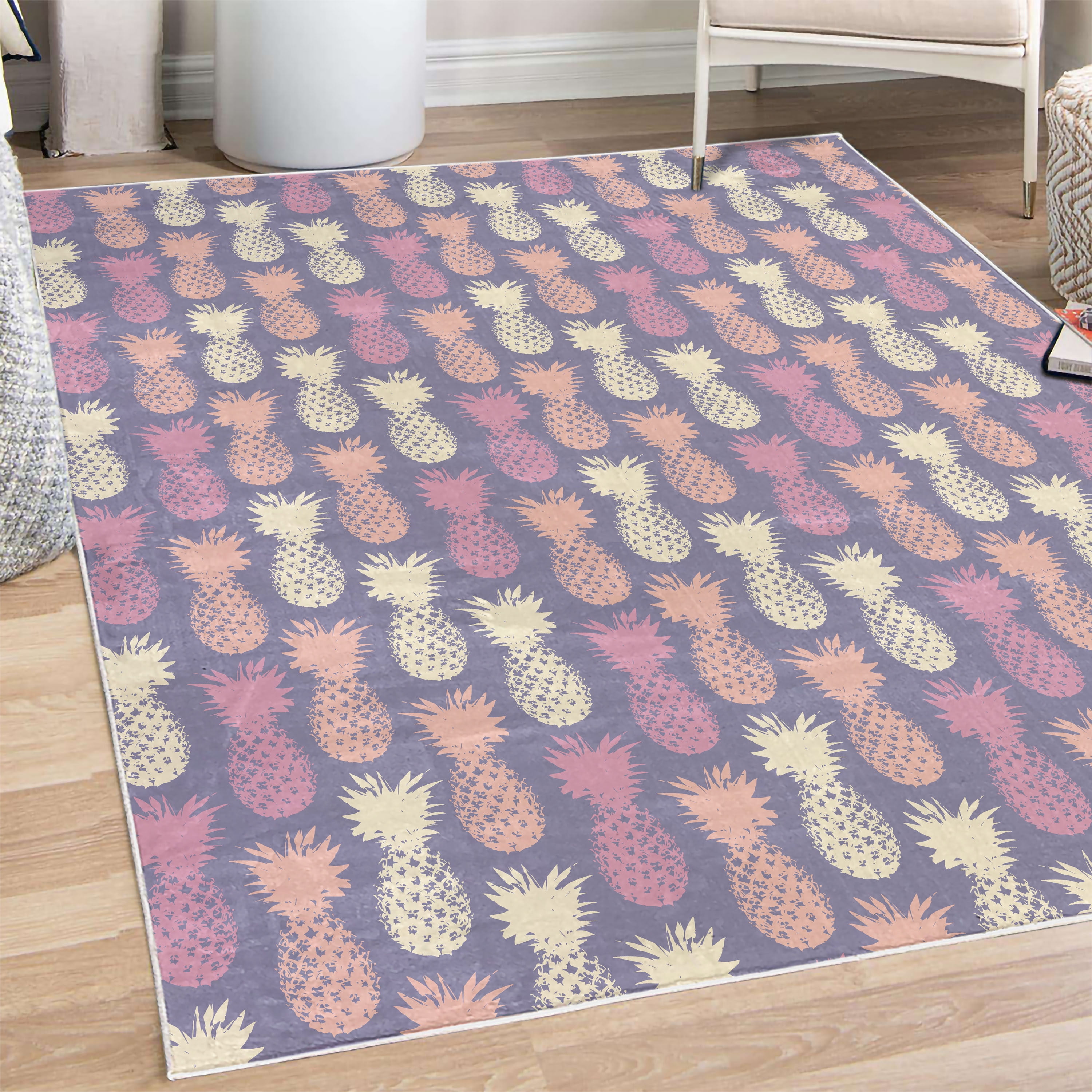 Pineapple Rug Wool Pineapple Decorative Rug, Summer Island Tropic Fruit Pattern Stamped ...