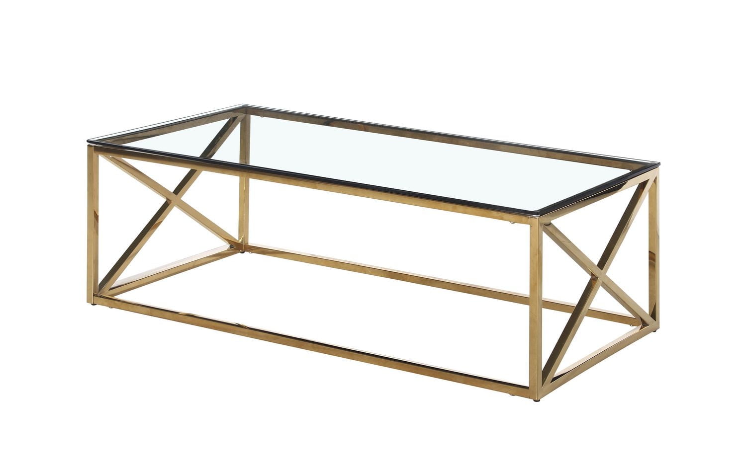 K-LIVING PALMA COFFEE TABLE WITH CLEAR GLASS TOP & GOLD POLISHED STAINLESS STEEL BASE