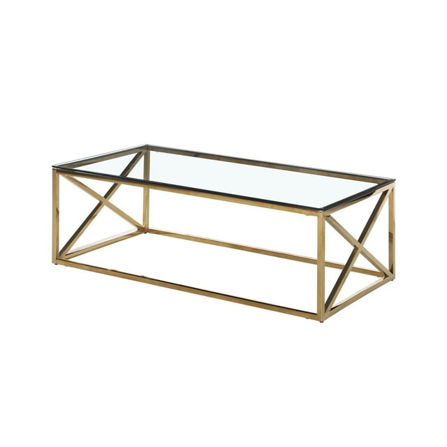 K-Living Palma Coffee Table With Clear Glass Top & Gold Polished Stainless Steel Base