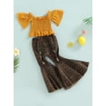 thumbnail image 3 of hirigin Little Girls Two-Piece Outfits, Short Sleeve Off Shoulder Solid Color Tops + Elastic Waist Leopard Print Flared Trousers, 3 of 8
