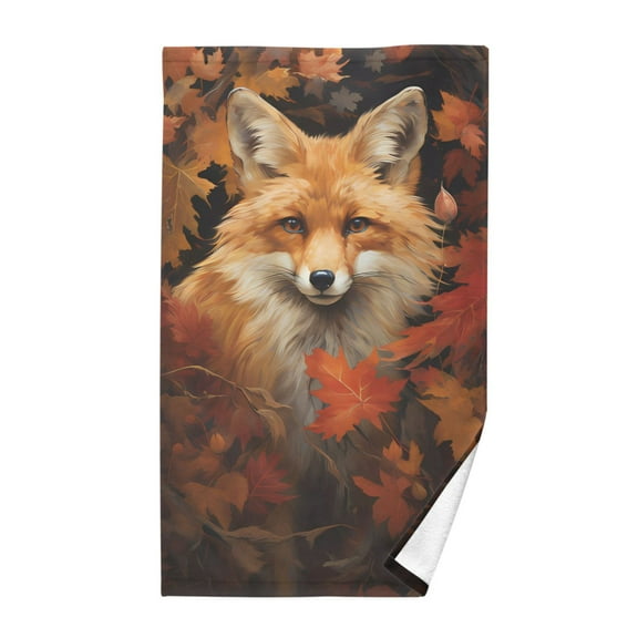 Fox in Autumn Leaves Cotton Face Towels Soft Hand Towel Absorbent Bathroom Towel for Kitchen Hotel Decoration