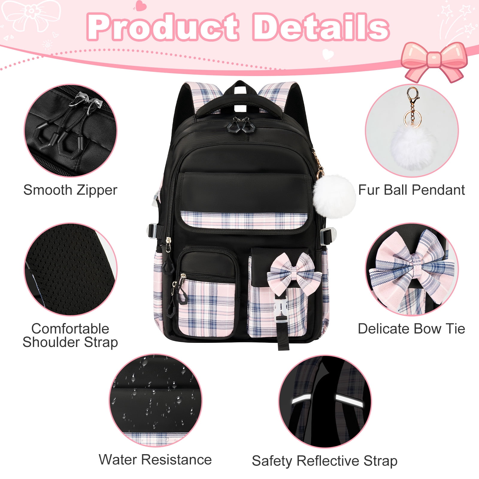 Gynky Backpack for Ages 4-12, Cute School Bag for Elementary & Middle School - Black, Great as a Back to School Gift