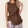 thumbnail image 2 of Ashirexll Summer Tops for Women Women Round Neck Sleeveless Waist Asymmetrical Hem Solid Color Casual Blouse Top, 2 of 7