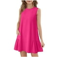 thumbnail image 2 of MKOSPLRT Sleeveless Dresses for Girls 5-15Y Crew Neck Ruffle Hem Tiered Dresses Solid Casual Beach Sundress Summer Tank Dress with Pockets, 2 of 9