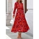 thumbnail image 2 of Vestido Maxi Floral PRETTYGARDEN Rojo de Manga Larga con Escote en V Talla L, 2 of 8