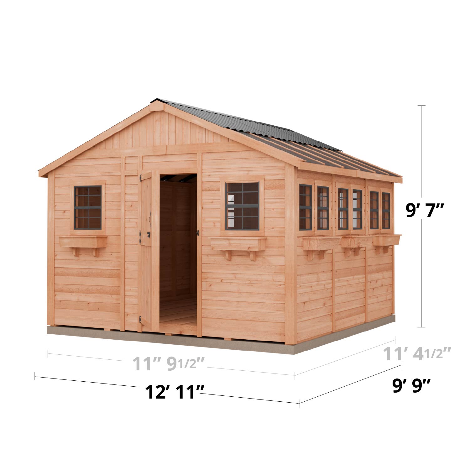 Outdoor Living Today 12x12 Western Red Cedar Sunshed Shed with Metal Roof