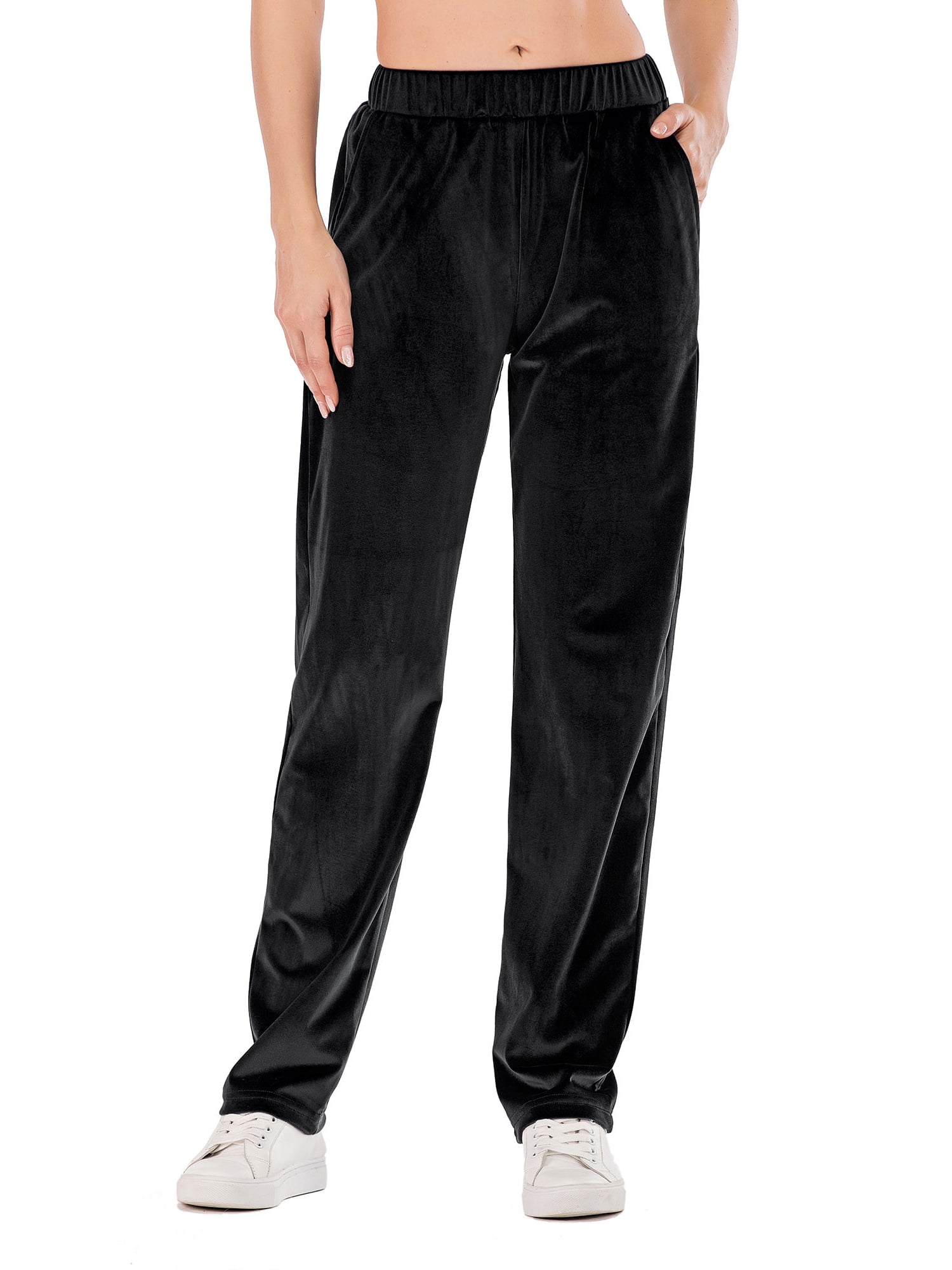 New Womens Crushed Velour Tracksuits Pocket Trouser Bottoms 16-26 