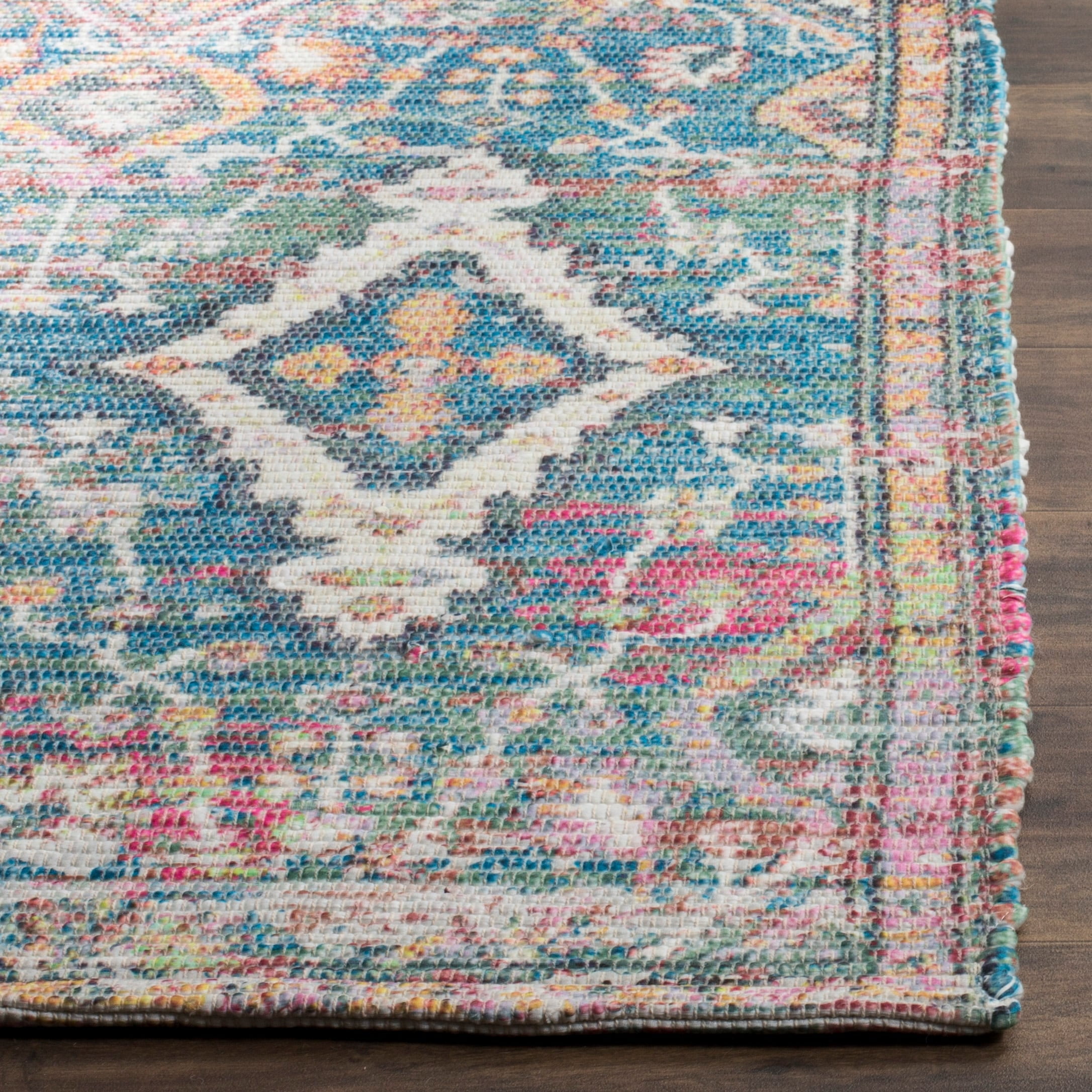 SAFAVIEH Saffron Justina Floral Cotton Area Rug, Turquoise/Peach, 5' x 8'