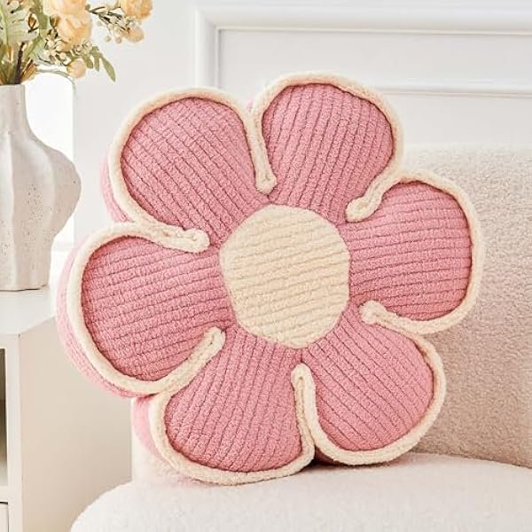 wonima44 Flower Pillow, Soft Flower Decorative Throw Pillow, Cute Daisy Flower Shaped Seating Floor Cushion Room Décor Plush Pillows for Sofa Couch Bed (13.7 Inch, Pink)