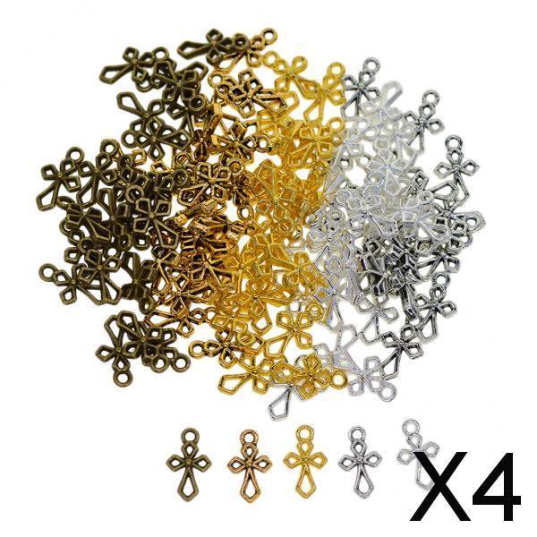 2x100 Uds. Abalorios de Cruz hueca de filigrana Vintage, joyería DIY, fabricación mixta 4 piezas