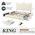 thumbnail image 5 of Amolife King Bed Frame, Platform Bed with Adjustable Velvet-Wrapped Headboard and 4 Storage Drawers, No Box Spring Required, Cream White, 5 of 14